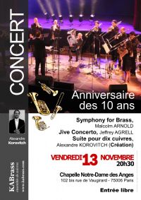 Concert KABrass: 10e anniversaire. Le vendredi 13 novembre 2015 à Paris06. Paris.  20H30